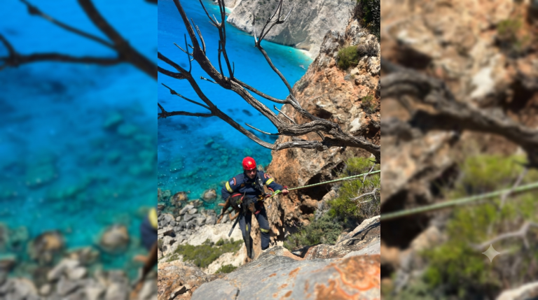 H διάσωση σκύλου σε γκρεμό παραλίας της Ζακύνθου από την Πυροσβεστική