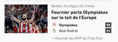 L’ Equipe: “Ο Φουρνιέ οδήγησε τον Ολυμπιακό στην κορυφή της Ευρώπης”